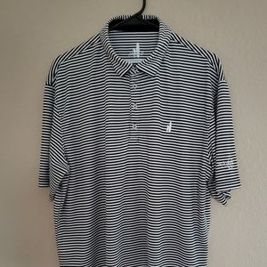 johnnie-O Whisper Rock Logo Black and White Striped Polo Shirt